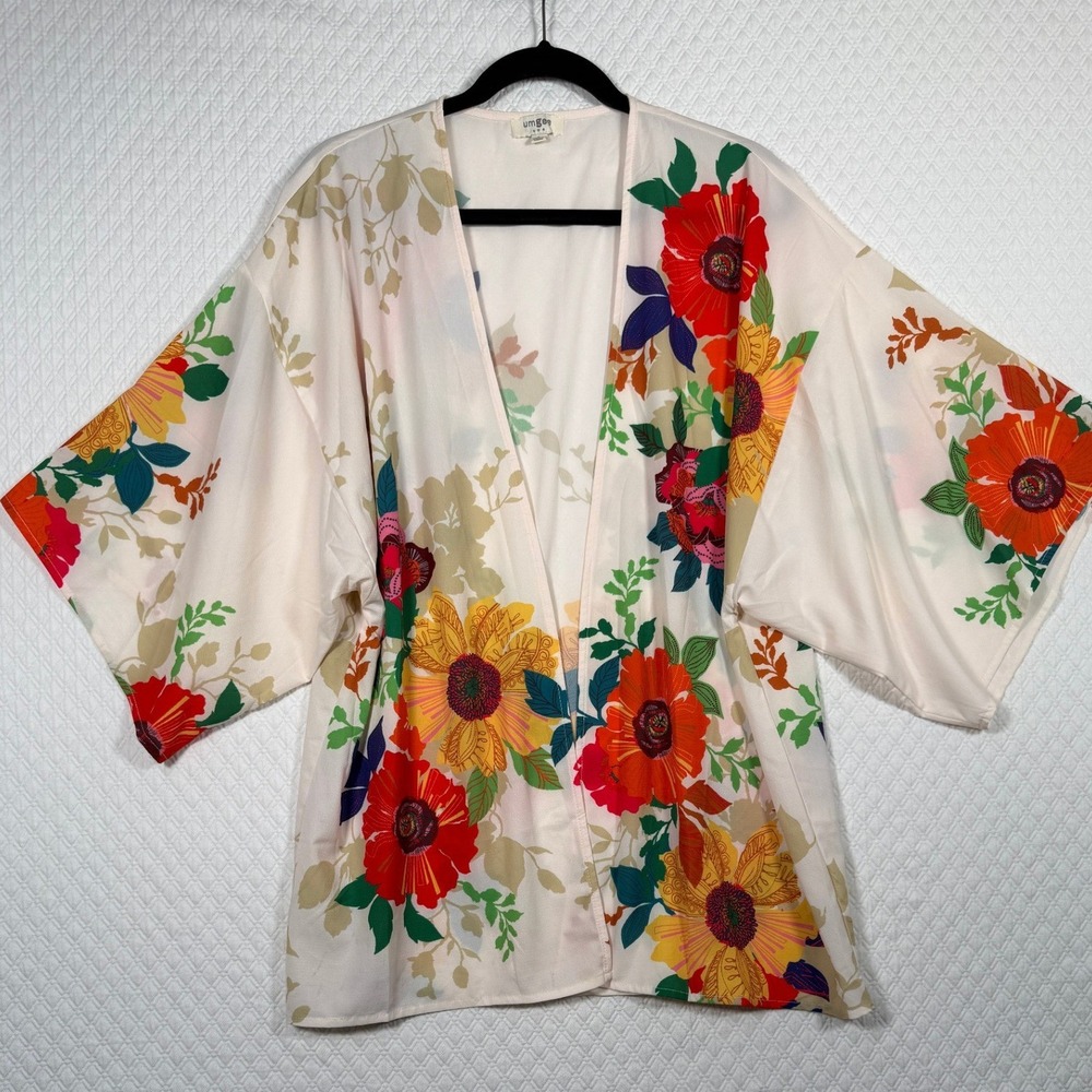 Umgee Floral Kimono Lightweight Ethereal Cardigan Open Multi Womens S